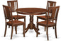 East West Furniture HLDU5-MAH-W 5 Piece Dining Set Includes a Round Dining Room Table with Pedestal and 4 Kitchen Chairs, 42x42 Inch, Mahogany