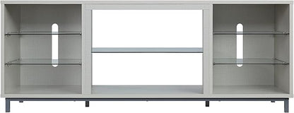 Manhattan Comfort Brighton 60" TV 7 Shelves, Tempered Glass Dividers and Media Wire Management, Modern Free-Standing Entertainment Center for Living Room, Fits up to 56" Television, OneSize, Beige