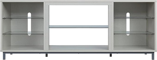 Manhattan Comfort Brighton 60" TV 7 Shelves, Tempered Glass Dividers and Media Wire Management, Modern Free-Standing Entertainment Center for Living Room, Fits up to 56" Television, OneSize, Beige