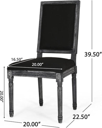 Merax Upholstered Solid Wood Dining Chairs Set of 2, French Country Style Accent Side Seating Furniture for Kitchen, Living Room, Cushioned Back, Black