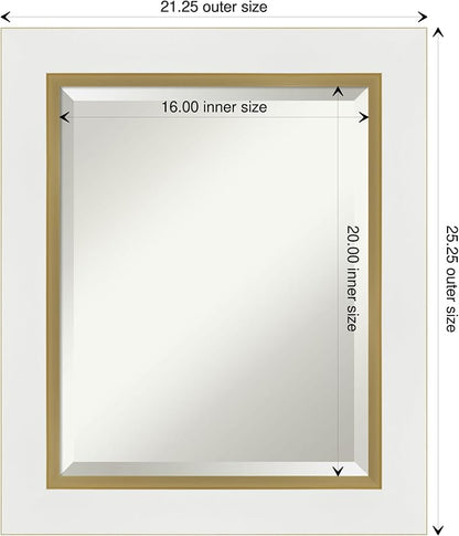 Amanti Art White Bathroom Mirror for Over Sink, 25x21 Eva White Gold Rectangle Vanity Mirror, Small Modern Contemporary Frame, Hangs Horizonally and Vertically, Bathroom Wall Decor, Beveled Edge