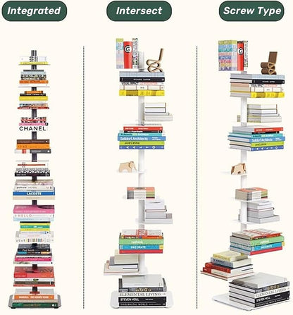 9-Tier Spine Bookshelf Metal Bookcase 5 Colors Vertical Bookshelf Tower Rotating Tall Narrow Bookshelf Ladder Book Rack Indoor (Orange)