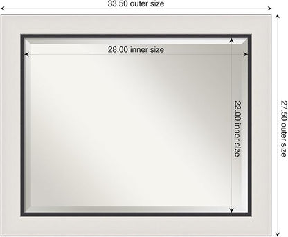 Amanti Art Silver Bathroom Mirror for Over Sink, 28x34 Ellie Silver Black Rectangle Vanity Mirror, Large Modern Contemporary Frame, Hangs Horizonally and Vertically, Bathroom Wall Decor, Beveled Edge