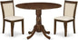 East West Furniture DLMZ3-AWA-32 3 Piece Kitchen Table Set for Small Spaces Consist of a Round Wooden Table with Dropleaf and 2 Upholstered Parson Chairs, 42x42 Inch, Antique Walnut