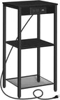 HOOBRO Tall End Table with Charging Station, 30 Inch Tall Nightstand, 3-Tier Side Table with Storage Shelves, for Living Room, Bedroom, Hallway, Black BB09UDH01G1