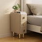 Narrow Nightstand with Drawers, Narrow Side Table Leather, Small Bedside Tables for Bedroom. (Beige)