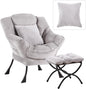 Large Lazy Chair with Ottoman, Accent Reading Chair with a Soft Grey Throw Pillow, Cozy Lounge Chair with Armrest, Leisure Sofa Chair for Living Room, Bedroom, Dorm, Velvet Soft Grey