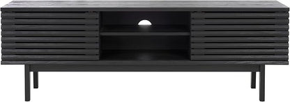SAFAVIEH Aricia TV Stand for up to 65" Flatscreen – Black, 2 Sliding Doors with Interior Storage, 1 Open Shelf, Entertainment Media Console (MED9633B)