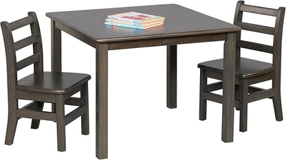 ECR4Kids 30in x 30in Square Hardwood Table and Chair Set, 12in Seat Height, Kids Furniture, Grey Wash