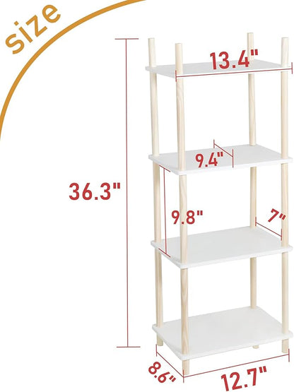 LITA Modern Wood Side Table, Accent End Table Plant Night Stand with Magazine Storage for Bedroom, Living Room, Bathroom, White, 4- Tier