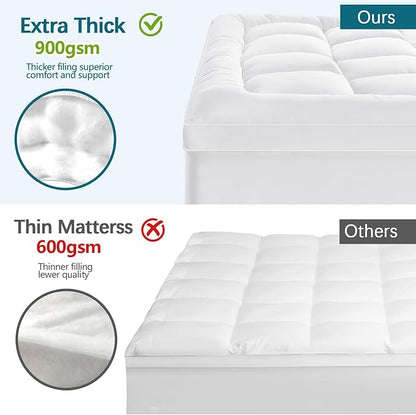 CYMULA RV King Mattress Topper - Extra Thick Cooling Mattress Pad Cover for Back Pain - Soft Mattress Protector Firm Bed Topper Pillow Top with 8-21 Inch Deep Pocket 3D Snow Down Alternative Fill