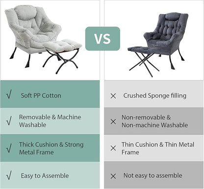 Lazy Chair with Ottoman, Modern Chair with Folding Footrest, Lounge Accent Chair, Comfortable Reading Chair (Plush Green)