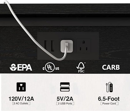 LIDYUK C Shaped End Table with Charging Station, Flip Top Side Table with USB Ports and Outlets, C Table Sofa Table with Storage Shelf for Living Room, Bedroom, Black