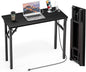 TEMI Small Computer Desk Folding Table - No Assembly, Compact 35.8" Foldable Desk with Power Outlets & USB Charging Port, Portable Small Office Desk, Ideal Mini Study Table, Dark Oak