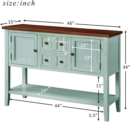 Merax Wood Farmhouse Buffet Sideboard Table with Drawers and Bottom Shelf Console Table for Living Room Dinning Room Kitchen (Retro Blue)
