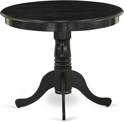 East West Furniture ANGA3-ABK-24 3 Piece Dinette Set for Small Spaces Contains a Round Kitchen Table with Pedestal and 2 Black Linen Fabric Parson Dining Chairs, 36x36 Inch, Wirebrushed Black