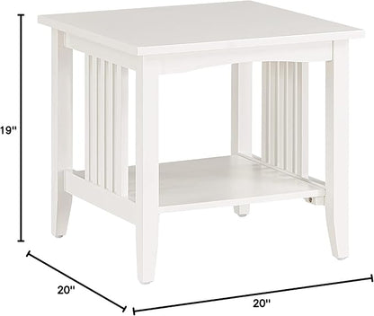 OSP Home Furnishings Sierra End Table with Lower Storage Shelf and Mission Style Side Panels, White