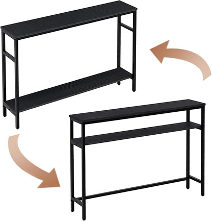 Narrow Console Table, 47 Inch Sofa Table with Adjustable Shelf, 2-Tier Long Skinny Table for Hallway, Entryway, Living Room, Foyer, Black