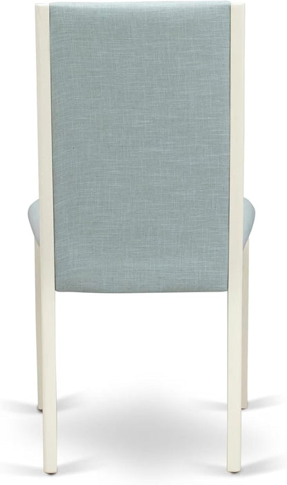 East West Furniture V027LA015-9 9 Piece Dining Set Includes a Rectangle Dining Room Table with V-Legs and 8 Baby Blue Linen Fabric Upholstered Parson Chairs, 40x72 Inch, Multi-Color