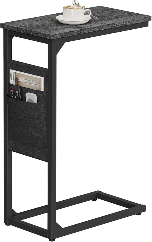 TUTOTAK C Shaped End Table, Side Table for Couch, Sofa Table with Storage Bag, TV Tray for Living Room, Bedroom, Charcoal Grey TB01BY082