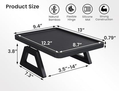 2 Pack Couch Arm Tray,Bamboo Folding Sofa Tray,Sofa Armrest Trays Clip-On Couch Desk for Drinks,Snacks,Phone,Remote Control（Black）