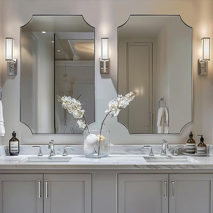 ANDY STAR 24x36 Inch Chrome Mirror, Scalloped Bathroom Mirror, Polished Chrome Framed Mirror in Anti-Rust Stainless Steel Metal Thin Frame Deep 1’’, Unique Scalloped Edge Design