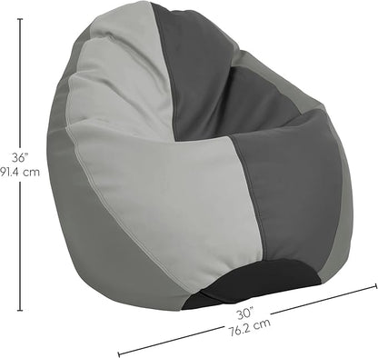 FDP SoftScape Dew Drop Bean Bag Chair with Supportive High-Back Design, For Kids, Teens and Adults, Alternative Seating for Dorms, Schools, Libraries, Daycares or Home - Gray/Light Gray