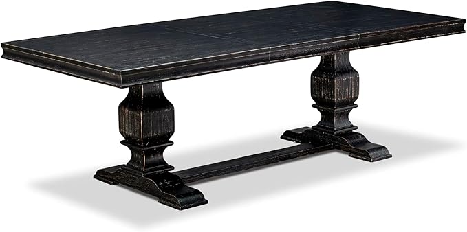 LKSI7-SBB-21-7-Piece Modern Dining Set Consists of a Mid Century Table and 6 Blue Linen Fabric Parson Chairs with Button Tufted Back - Sand Blasting Black Finish
