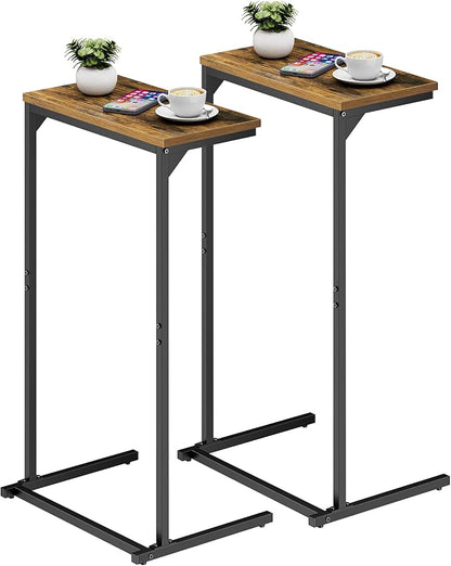 TUTOTAK C Shaped End Table, Tv Tray, Small Side Table, Set of 2, 28.7 inch Tall Couch Table, Tray Table, Sofa Table, Living Room, Bed Room, Brown TB01BB0712