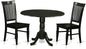 East West Furniture DLWE3-BLK-W 3 Piece Dining Room Table Set Contains a Round Kitchen Table with Dropleaf and 2 Dining Chairs, 42x42 Inch, Black