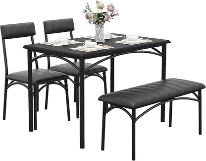 GAOMON Dining Table Set for 4 with Upholstered Bench and 2 Chairs, Rectangular Dining Room Table Set for 4 for Small Space, Apartment, Dinner, Rustic Black