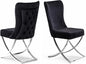 Ottomanson Royal Dining Chairs Set of 2 – Upholstered Tufted Microfiber, Assembled, Silver Metal Legs, Beech Wood Frame, 350 lb Capacity, Black