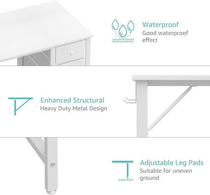 Lufeiya Small White Desk with Drawers for Bedroom, 40 Inch Kids Girls Study Desks, Reversible Computer Writing Nail Table with Fabric Drawer for Small Spaces Home Office Manicure