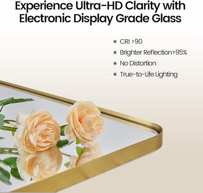 MOON MIRROR Brushed Gold Pivot Mirror,Brass Tilt Rectangle Pivot for Bathroom, Overall 28.33 x 32 in (Mirror 24x 32 in)