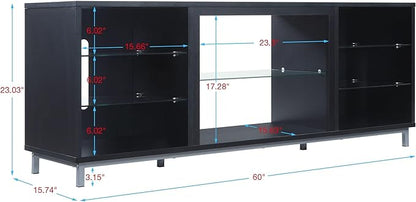 Manhattan Comfort Brighton 60" TV 7 Shelves, Tempered Glass Dividers and Media Wire Management, Modern Free-Standing Entertainment Center for Living Room, Fits up to 56" Television, OneSize, Onyx