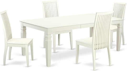 East West Furniture LGIP5-LWH-W 5 Piece Dining Room Table Set Includes a Rectangle Kitchen Table with Butterfly Leaf and 4 Dining Chairs, 42x84 Inch, Linen White