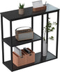 WOHOMO Console Table, 12'' Narrow Entryway Table for Living Room, 31.5'' x 31.5'' Black Industrial Sofa Table with 3-Tier Storage Shelves for Corridor, Hallway, Black