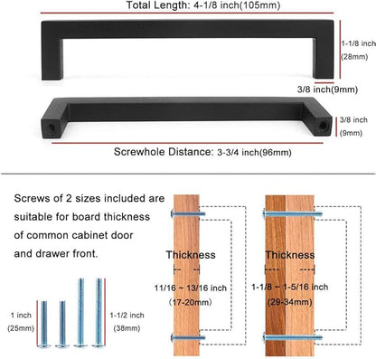 KOOFIZO 20-Pack Solid Square Bar Cabinet Handle - Oil Rubbed Bronze Furniture Pull, 3.8 Inch/96mm Screwhole Distance for Kitchen Cupboard Door, Bedroom Dresser Drawer, Bathroom Wardrobe Hardware
