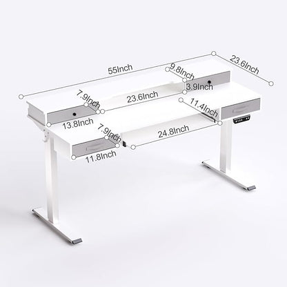 Electric Standing Desk, 55" Standing Desk Adjustable Height, Multifunctional Standing Table with 4 Drawers, Ergonomic Adjustable Standing Desk with Keyboard Tray, Snow White