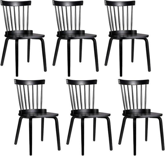 Unovivy Wood Dining Chairs Set of 6, Windsor Farmhouse Spindle Back, Widen Seat, Modern Mid-Century Country Style, for Living Room Restaurant, Black