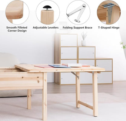 BIRASIL Wooden Kids Table with Storage, Sensory Tables with Folding Lid for Children, Elevated Activity Play Table for Indoor Outdoor, Natural Wood
