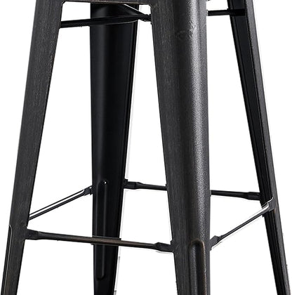 AC Pacific Modern 30” Metal Barstool Set of 2 – Country Rustic Style with Low Back, Lightweight & Sturdy Build, Easy Assembly, Distressed Black