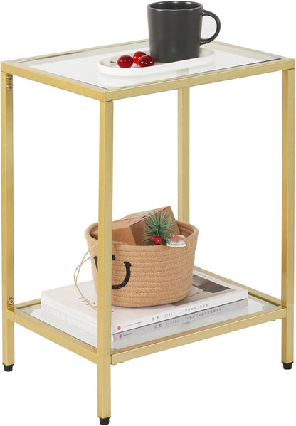 Modern 2-Tier Tempered Glass End Table - Stylish Black Metal Side Table for Small Spaces, Perfect for Living Room & Bedroom (Gold, 1PCS)