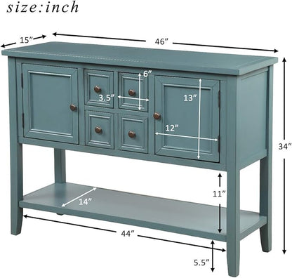 Merax Wood Farmhouse Buffet Table with Storage Shelf, 2 Drawers and Cabinets Buffet Coffee Bar Cabinet for Living Room Dinning Room Kitchen (Dark Blue)