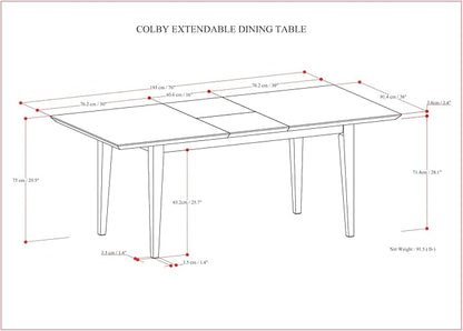 SIMPLIHOME Colby Extendable Dining Table, Solid Wood Oak Veneer in Oak, 60-76 x 36 inches, Contemporary-Style Rectangular Expandable Kitchen Table with Butterfly Leaf for 6+ People