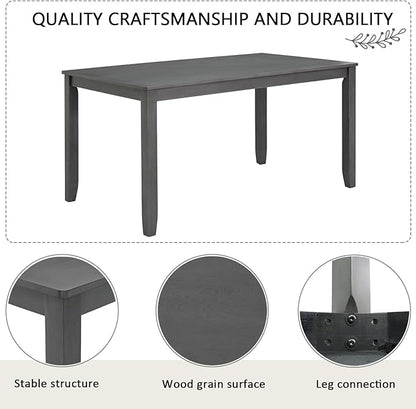KEIKI 6-Piece Standard Height Dining Table Set with Rectangular Table, 4 Upholstered Chair, Bench, for 6 Person, Farmhouse Rustic Style Table Set, Easy Assembly, for Kitchen, Dining Room, Gray