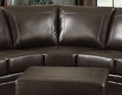 AC Pacific Louis Collection Traditional 3-Piece Upholstered Leather Living Room Sectional with Antique Nail Head Trim and 2 Accent Pillows, Brown