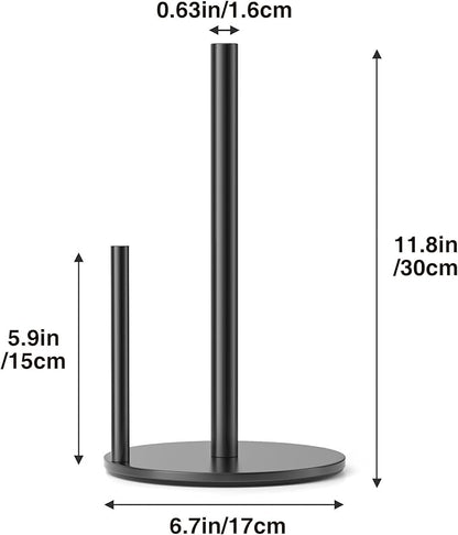 Paper Towel Holder Black, Premium Stainless Steel Kitchen Roll Dispenser, Countertop Roll Organizer with Weighted Base