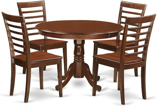 East West Furniture HLML5-MAH-W 5 Piece Dining Room Furniture Set Includes a Round Kitchen Table with Pedestal and 4 Dining Chairs, 42x42 Inch, Mahogany