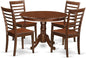 East West Furniture HLML5-MAH-W 5 Piece Dining Room Furniture Set Includes a Round Kitchen Table with Pedestal and 4 Dining Chairs, 42x42 Inch, Mahogany